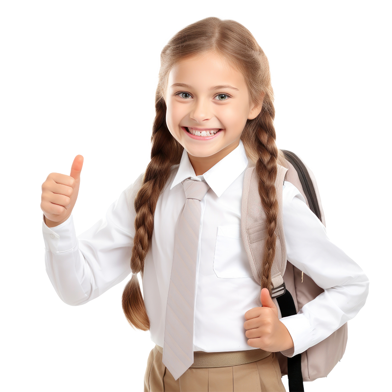 O fetiță zâmbitoare cu ghiozdan — imagine de prezentare Fun Academy